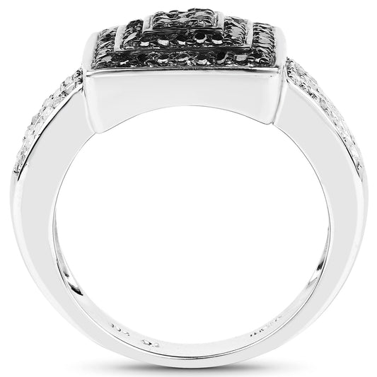 Anillo de plata de ley .925 con diamante negro genuino y diamante blanco de 0,55 quilates