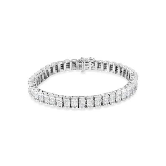 Pulsera de tenis de oro blanco de 14 quilates con diamantes talla princesa de 5.00 quilates engastados invisibles, diseño de cinturón y hebilla, 17.78 cm (color H-I, claridad SI1-SI2)