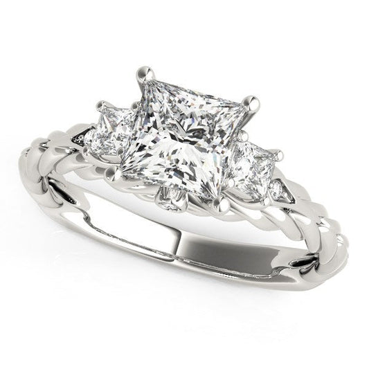 Anillo de diamantes de estilo antiguo de 3 piedras con corte princesa en oro blanco de 14k (1 1/8 cttw)