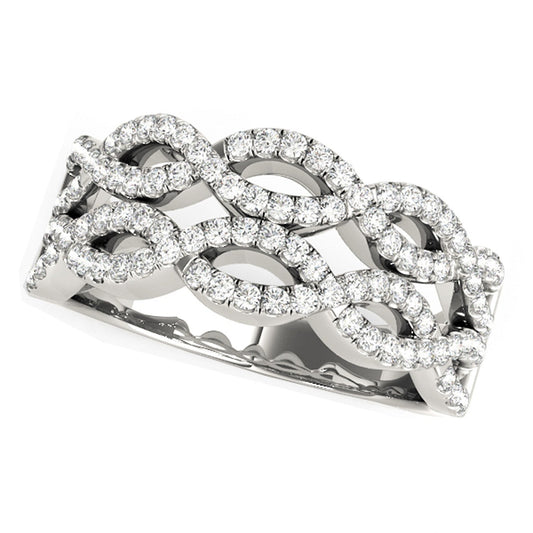 Anillo de ondas entrelazadas dobles con diamantes, en oro blanco de 14k (0,62 quilates en total)