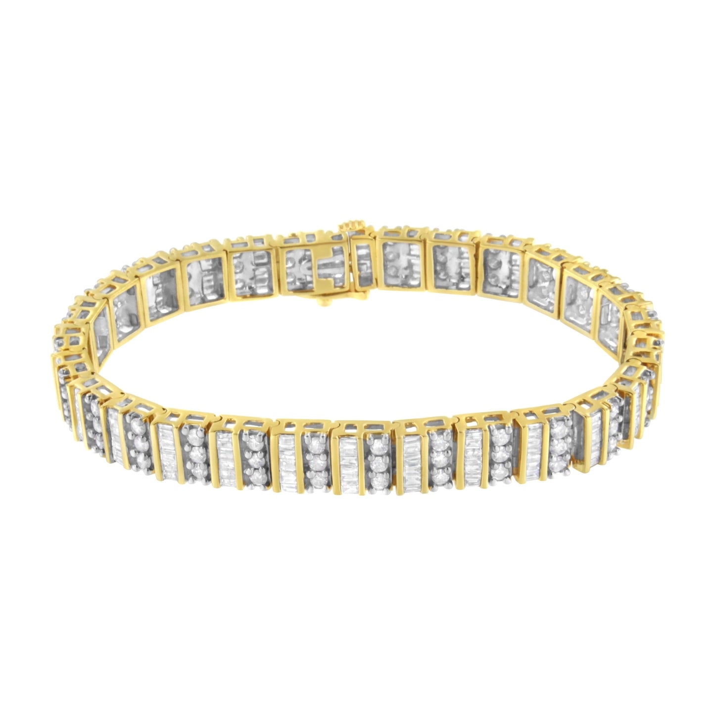 Pulsera de eslabones con diamantes redondos y de talla baguette de oro amarillo de 14 quilates y 5,50 quilates de peso total
