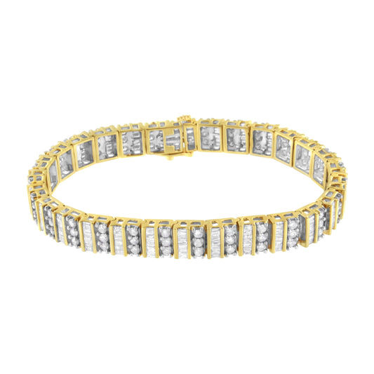 Pulsera de eslabones con diamantes redondos y de talla baguette de oro amarillo de 14 quilates y 5,50 quilates de peso total