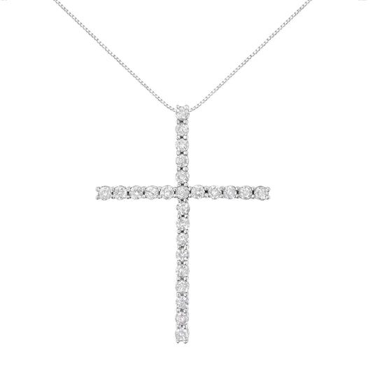 Collar con dije de cruz de diamantes de 2 1/2 cttw de plata esterlina .925 (H-I, I2-I3)