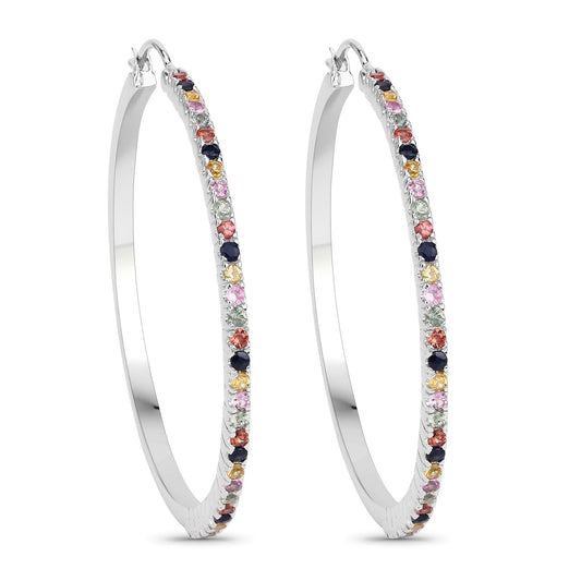 Pendientes de Plata de Ley 925 con Zafiros Multicolor Auténticos de 2,24 Quilates