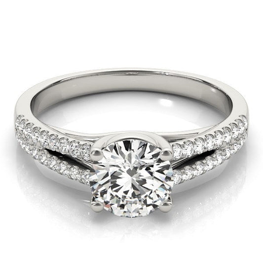 Anillo de compromiso con diamante redondo de oro blanco de 14k y brazo dividido (1 1/8 ct. p.t.)