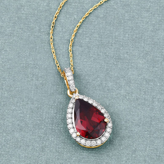 Colgante de oro amarillo de 14 quilates con rodolita genuina de 3,29 quilates y diamantes blancos