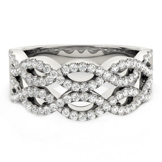 Anillo de ondas entrelazadas dobles con diamantes, en oro blanco de 14k (0,62 quilates en total)