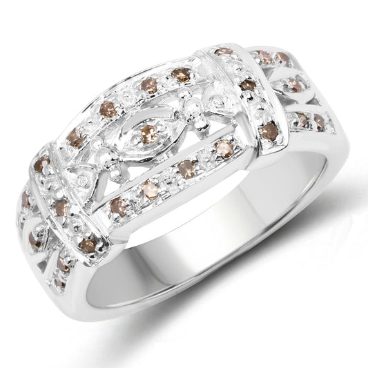 Anillo de plata esterlina .925 con diamante auténtico color champán de 0.32 quilates