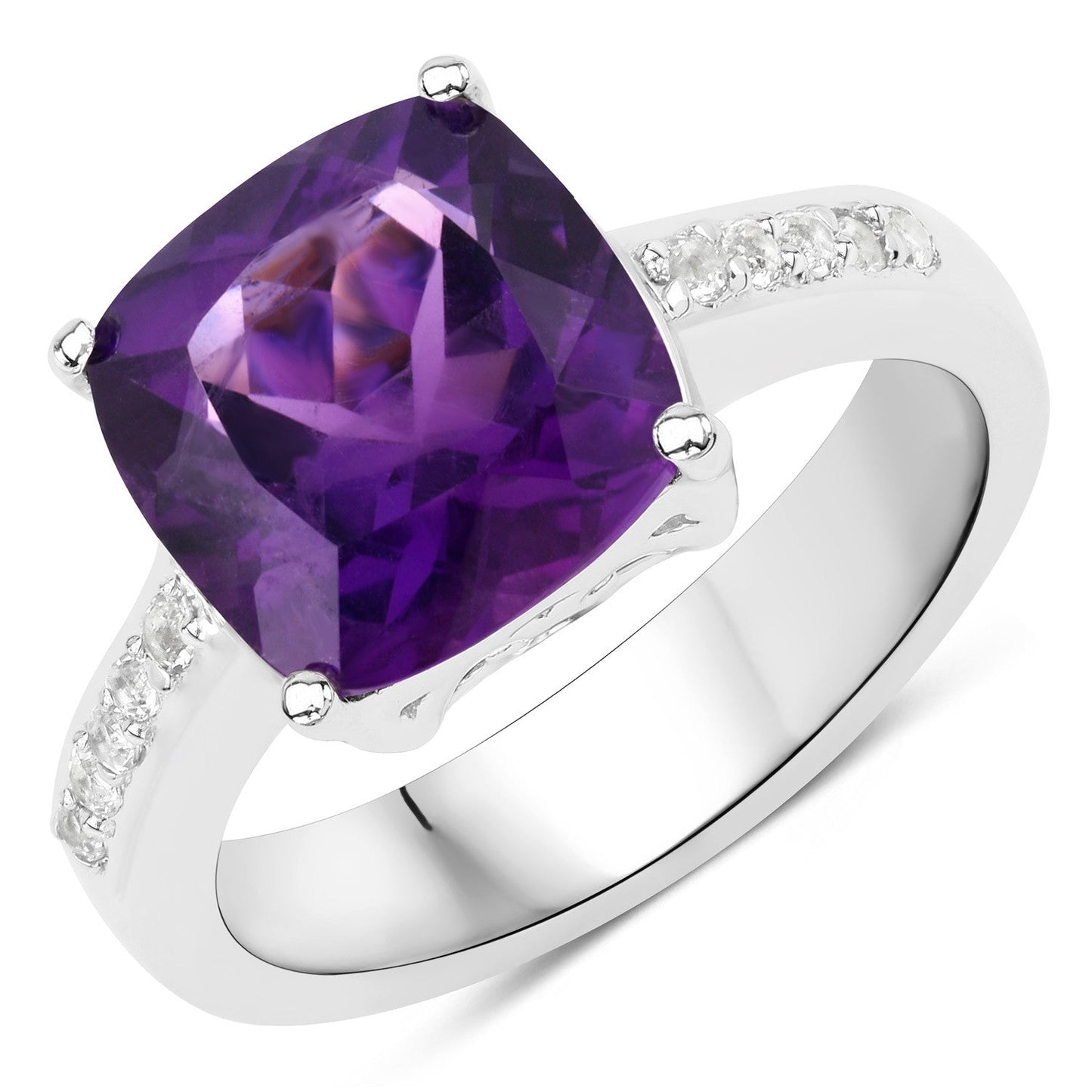 Anillo de plata de ley .925 con amatista genuina y topacio blanco de 3.32 quilates