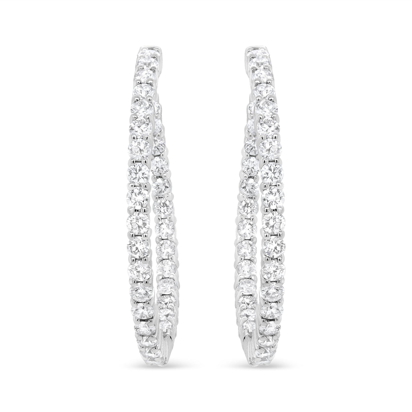Pendientes de aro curvos de oro blanco de 18K con diamantes redondos de 3 5/8 Cttw por dentro y por fuera (Color F-G, Claridad VS1-VS2)