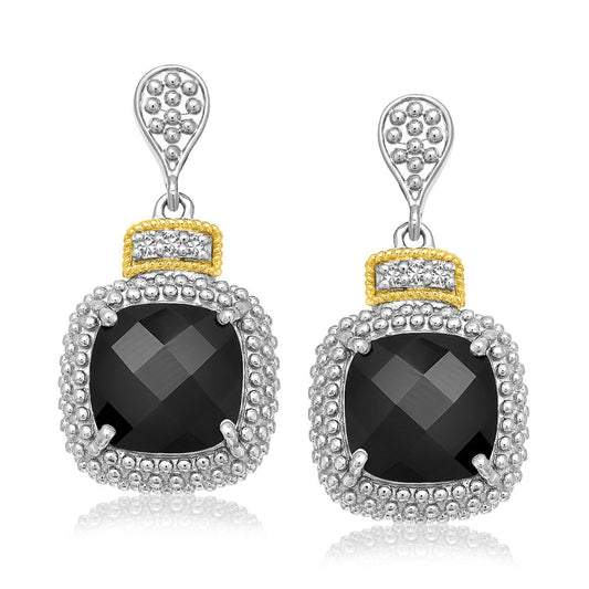 18k Yellow Gold & Sterling Silver Black Onyx & Diamond Earrings (.05cttw) - view 2