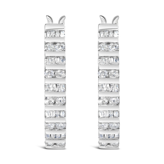 Pendientes de aro en "U" de oro blanco de 10K con diamantes alternos de 1,0 Cttw (color I-J, claridad I2-I3)