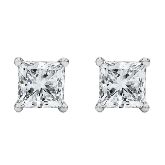 Pendientes solitario de oro blanco de 14 quilates con diamantes de laboratorio de talla princesa de 0,50 quilates (color F-G, claridad VS2-SI1)
