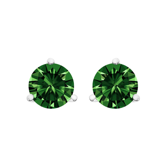 Pendientes solitario de laboratorio con diamante verde de 1,0 quilates (peso total) con engaste Martini de 3 puntas en oro blanco de 14K