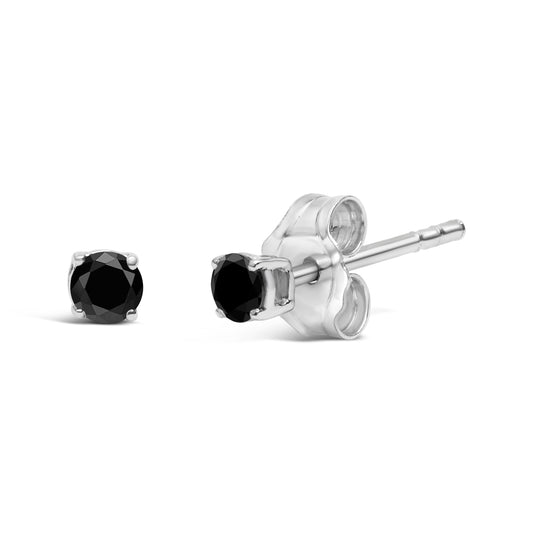 Pendientes solitario de plata de ley .925 con diamantes negros de 0,5 quilates