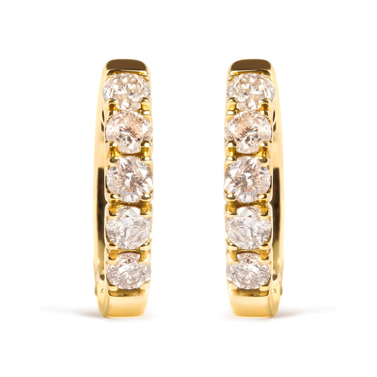 10K Yellow Gold 1/2 Cttw Round-Cut Diamond Hoop Earrings - view 2