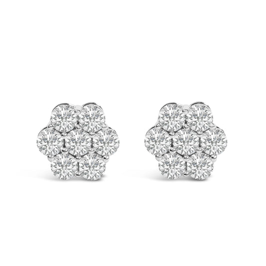 Pendientes de botón de oro blanco de 14 K con diamantes de 1 quilate (I-J, SI2-I1)