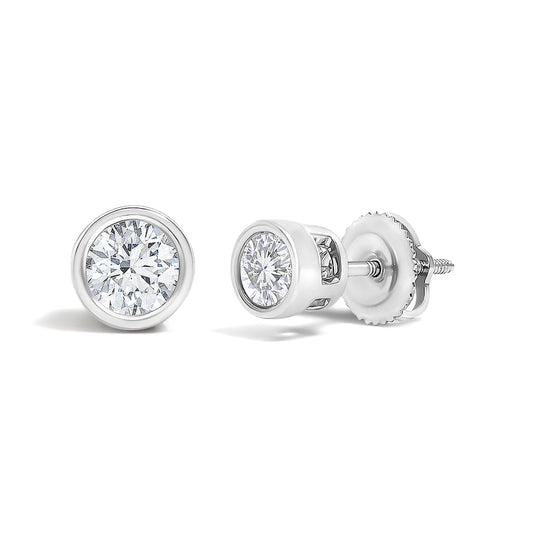 14K White Gold 1/2 Cttw Lab Grown Diamond Bezel Solitaire Stud Earrings - view 2