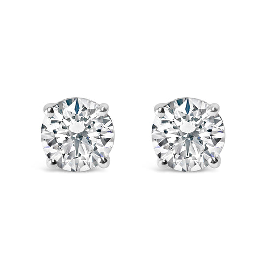 Pendientes solitario de oro blanco de 14 quilates con diamantes de laboratorio de 3,0 Cttw