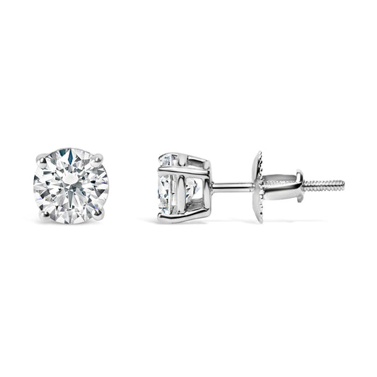 Pendientes solitario de oro blanco de 14 quilates con diamantes de laboratorio de 3,0 Cttw