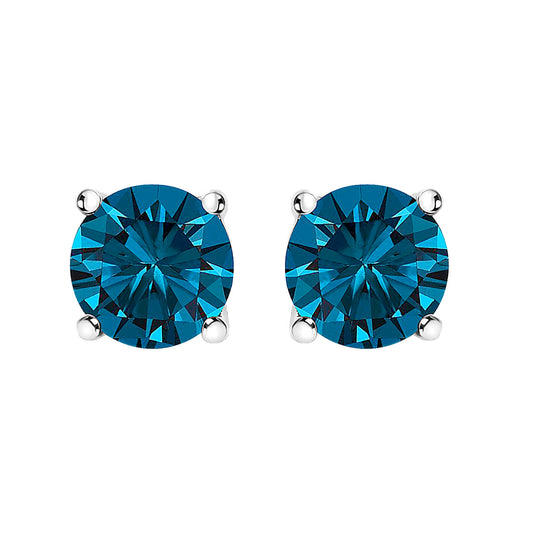Aretes de oro blanco de 14 quilates con diamantes azules cultivados en laboratorio de 1,00 quilates con cierre de rosca