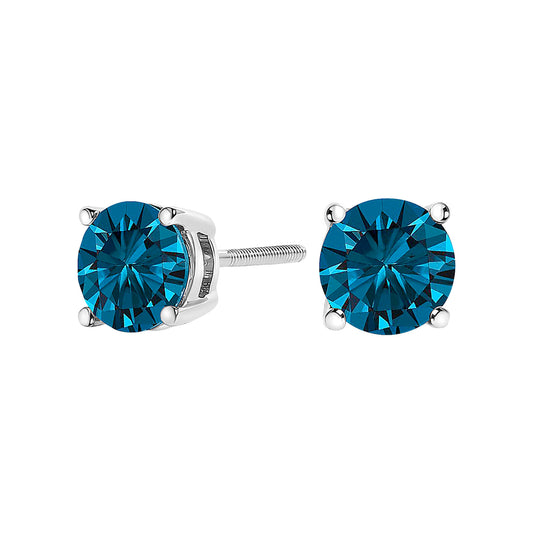 Aretes de oro blanco de 14 quilates con diamantes azules cultivados en laboratorio de 1,00 quilates con cierre de rosca