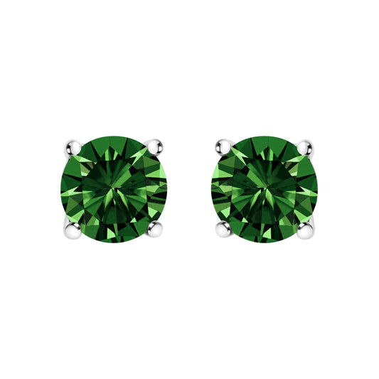Pendientes solitarios clásicos de oro blanco de 14 quilates con diamantes verdes cultivados en laboratorio de 1,0 quilates en total