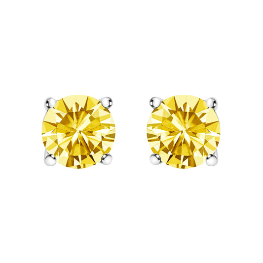 Pendientes solitario de oro blanco de 14 quilates con diamantes amarillos creados en laboratorio de 1,0 quilates (color amarillo, claridad VS2-SI1)