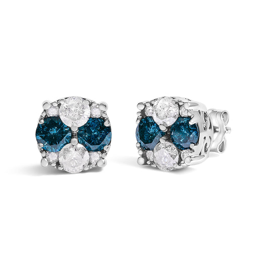 .925 Sterling Silver 2.0 Cttw Blue Diamond Composite Cluster Stud Earring - view 2