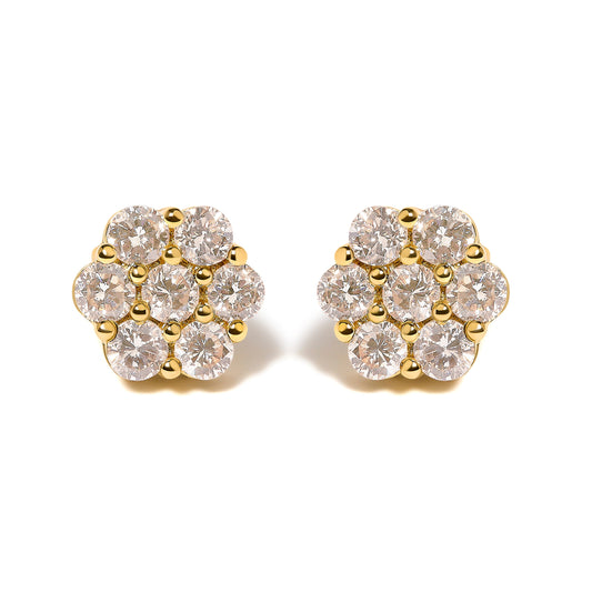 Pendientes de racimo de flores con diamantes de 3,0 quilates y oro amarillo de 14 quilates