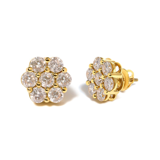 Pendientes de racimo de flores con diamantes de 3,0 quilates y oro amarillo de 14 quilates