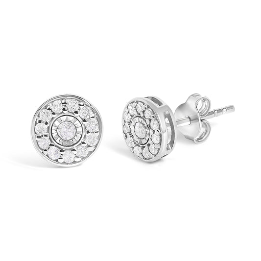 .925 Sterling Silver 1/4 Cttw Diamond Miracle Set Solitaire with Halo Stud Earrings - view 2