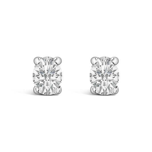 Pendientes Solitarios de Oro Blanco de 14K con Diamante de Laboratorio Ovalado de 1/4 Quilates