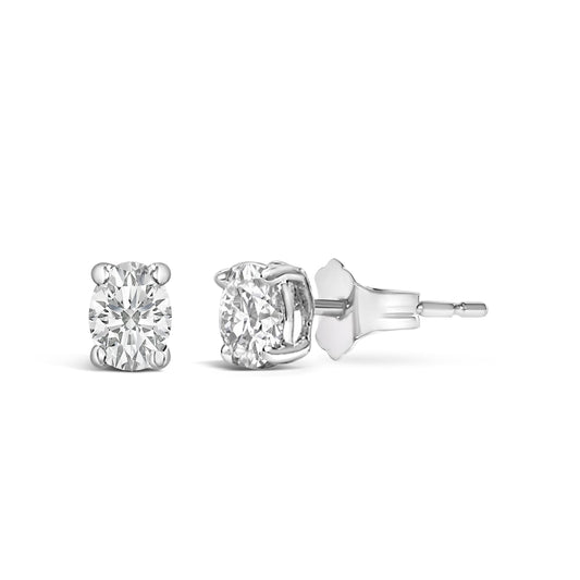 Pendientes Solitarios de Oro Blanco de 14K con Diamante de Laboratorio Ovalado de 1/4 Quilates