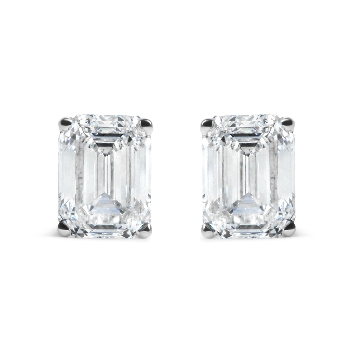 14K White Gold 2.0 Cttw Emerald Cut Lab Grown Diamond Solitaire Stud Earrings (G-H Color, VS1-VS2 Clarity)