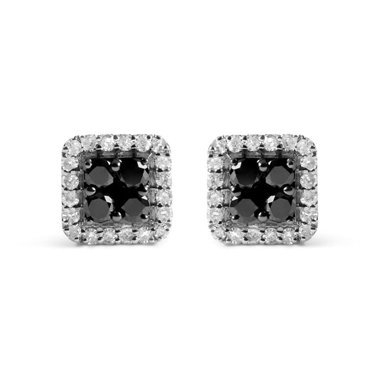 Men's 925 Sterling Silver 5/8 Cttw White and Black Diamond Composite wit Halo Stud Earring (Treated Black/I-J