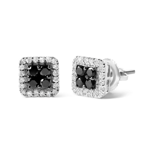 Men's 925 Sterling Silver 5/8 Cttw White and Black Diamond Composite wit Halo Stud Earring - view 2