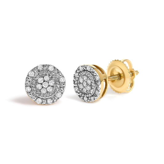 10K Yellow Gold 1/7 Cttw Diamond Beaded Halo Stud Earrings - view 2