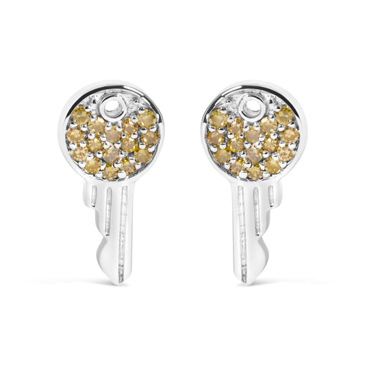 925 Sterling Silver 1/6ct TDW Yellow Treated Diamond Charm Earrings