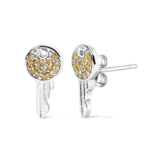 925 Sterling Silver 1/6ct TDW Yellow Treated Diamond Charm Earrings - view 2