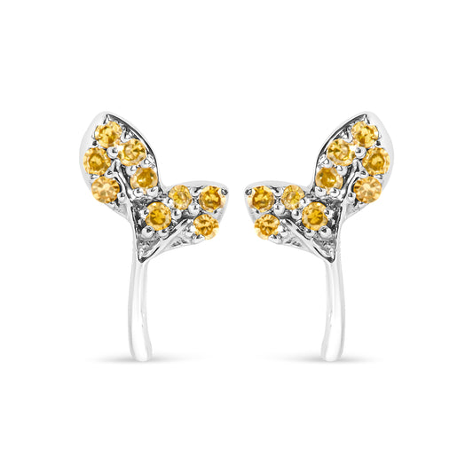 925 Sterling Silver 1/16ct TDW Yellow Treated Diamond Leaf Earrings