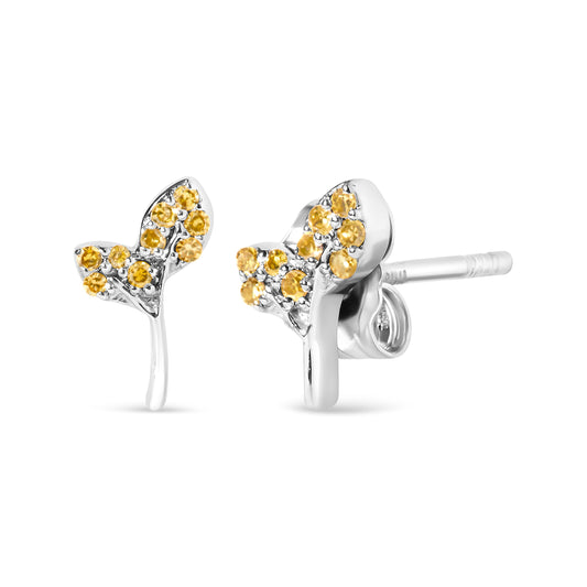 925 Sterling Silver 1/16ct TDW Yellow Treated Diamond Leaf Earrings - view 2