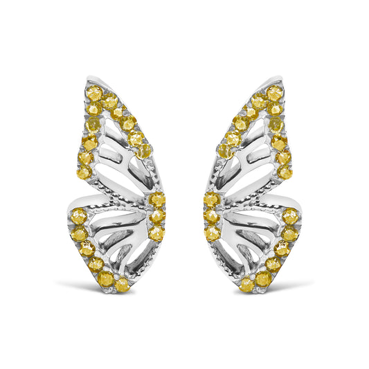 925 Sterling Silver 1/6ct TDW Yellow Treated Diamond Butterfly Earrings