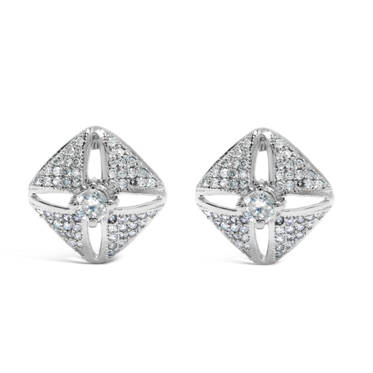 Pendientes de tuerca de plata de ley .925 con diseño de rombo y diamantes de 1,0 Cttw (color H-I, claridad I2-I3)