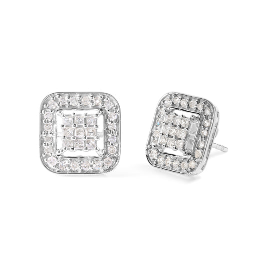 Pendientes con diseño de cuadrado de diamantes de 5/8 Cttw en oro blanco de 10K (color I-J, claridad I1-I2)