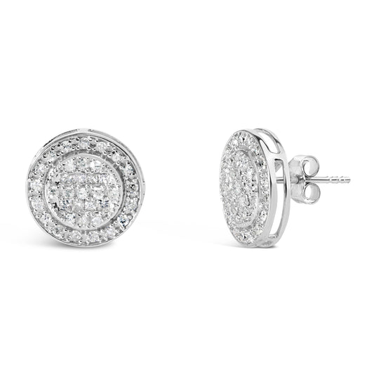 .925 Sterling Silver 3/4 Cttw Diamond Composite and Halo Stud Earrings (H-I Color, SI1-SI2 - view 2