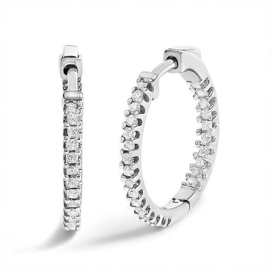 Pendientes de aro de plata de ley .925 de 1/2 quilate de diamante princesa por dentro y por fuera (color G-H, claridad VS2-SI1)