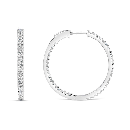 Pendientes de aro de 14 quilates de oro blanco con diamantes princesa de 1,0 quilates (color H-I, claridad I1-I2) - 23 MM