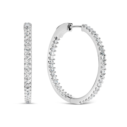 Pendientes de aro de 14 quilates de oro blanco con diamantes princesa de 1,0 quilates (color H-I, claridad I1-I2) - 23 MM