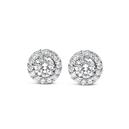 Pendientes de botón con halo oculto de diamantes cultivados en laboratorio de 3,0 Cttw en oro blanco de 14K